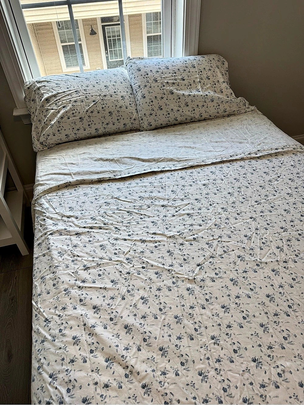 Threshold Full 400 Thread Count Cotton Sheet Set White Blue Floral 4 Piece